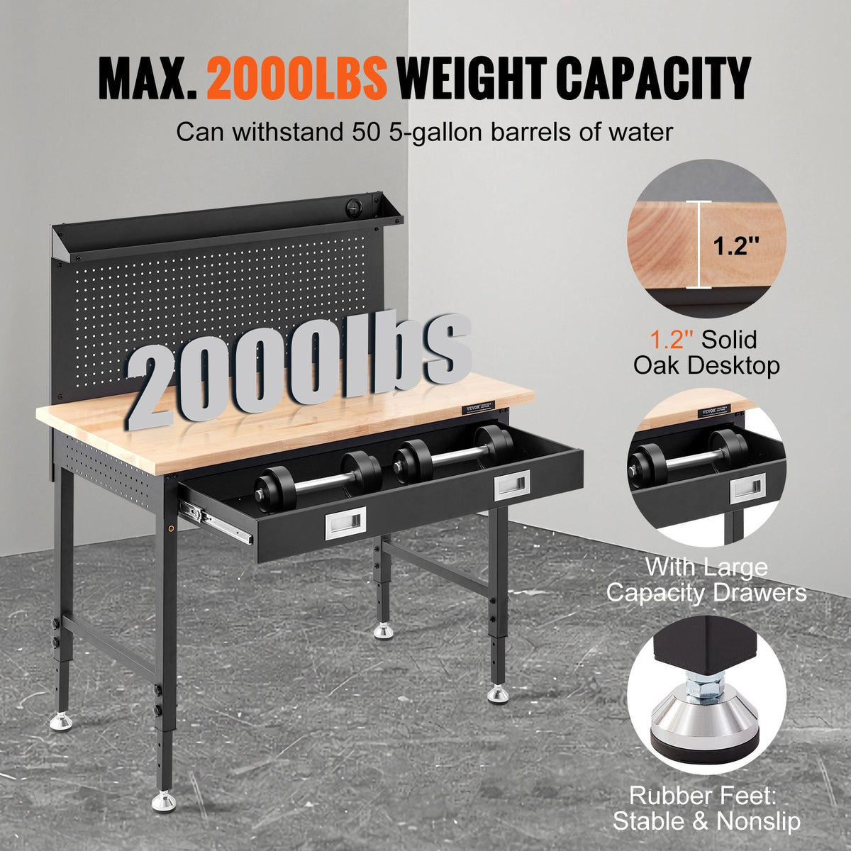 solid oak garage workbench product view