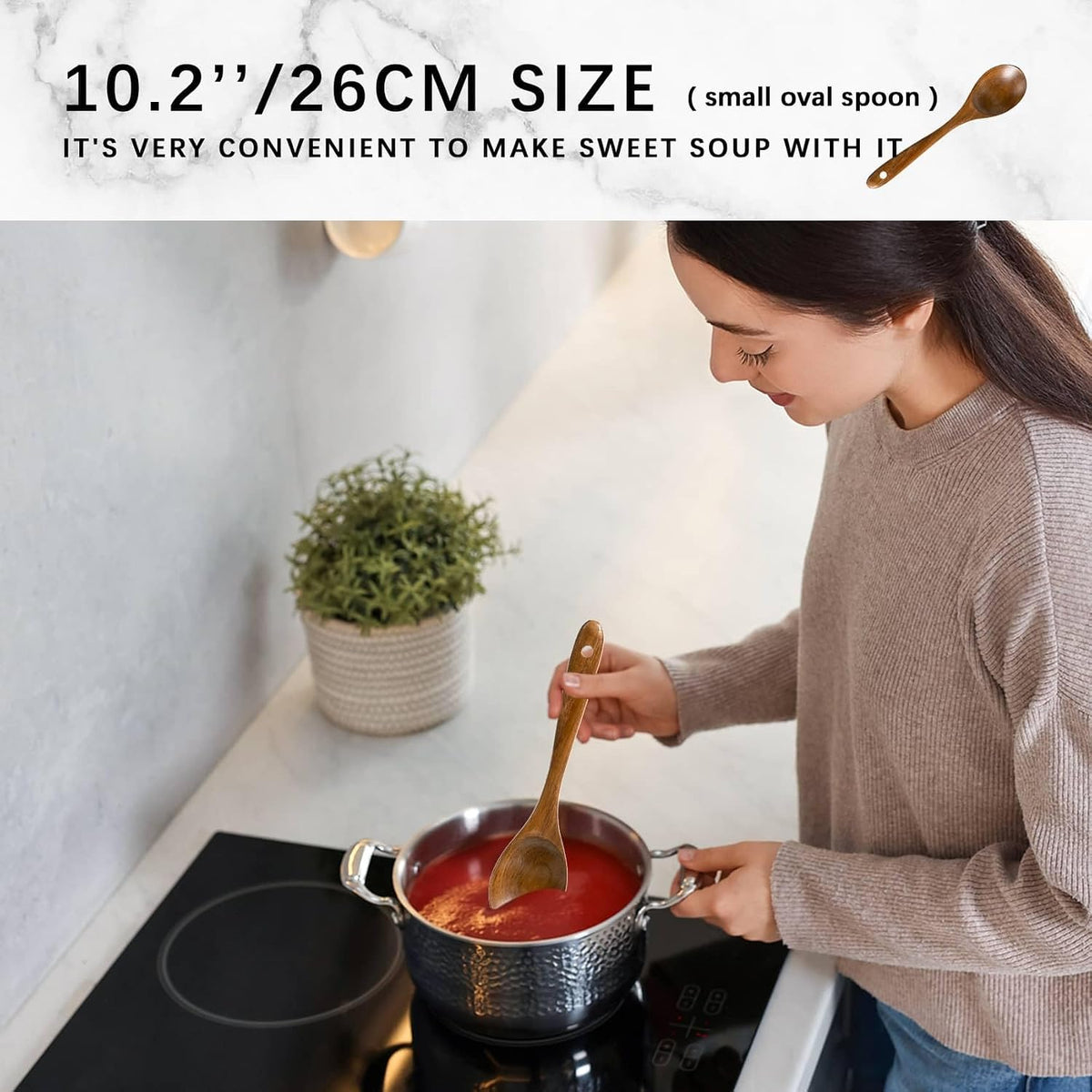 10 Pack Wooden Cooking Spoons Acacia Wood Kitchen Utensil Set Durable Wooden - Image 4