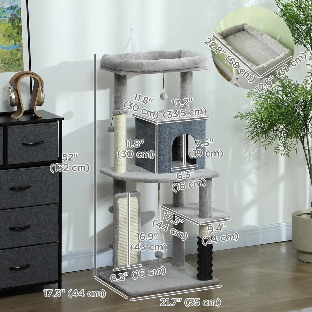 52 Inch Cat Tree with Scratching Posts Cat Bed Condo Grooming Brush Jumping - Image 3