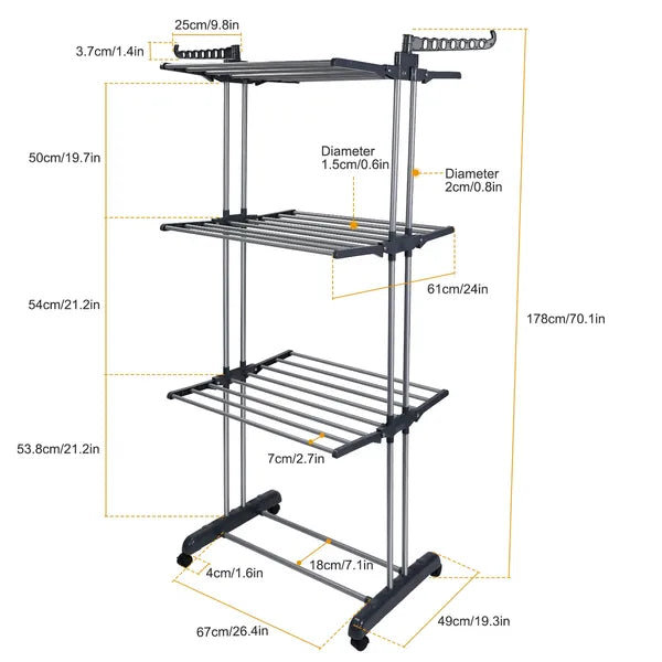 Clothes Drying Rack Rolling Collapsible Laundry Dryer Hanger Stand Rail Shelve - Image 5