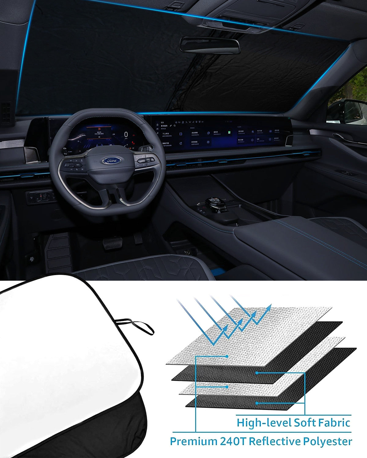 Car Windshield Sunshade Foldable Fit Ford Edge 15 24 Visor UV Block Shield Cover - Image 6