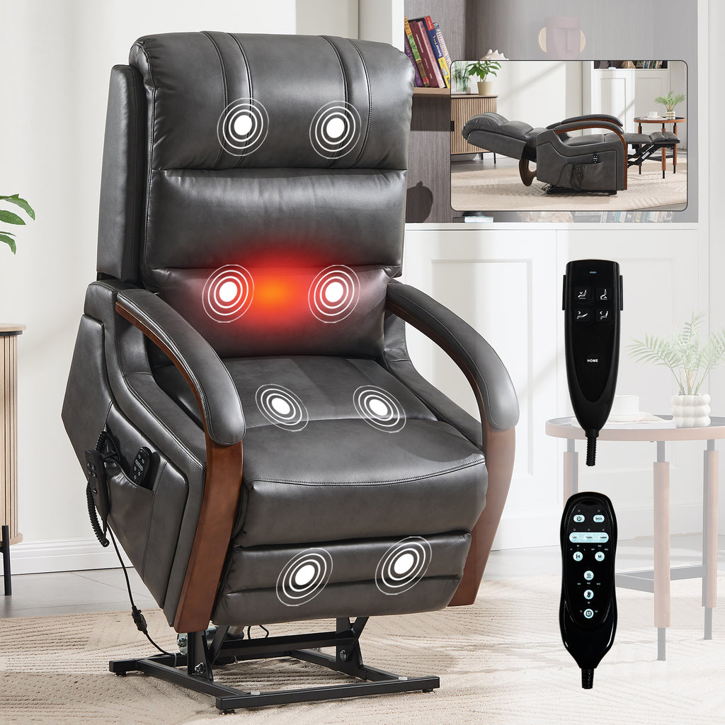 Power Dark Grey Leatheraire Lift Recliner Chair Dual Motor Infinite Position Up - Image 2