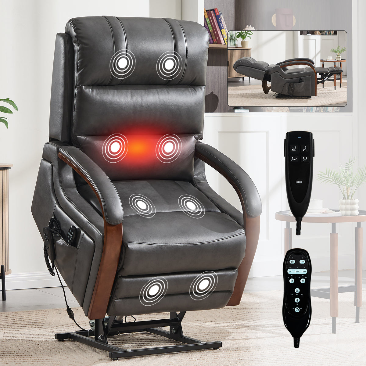 Power Dark Grey Leatheraire Lift Recliner Chair Dual Motor Infinite Position Up - Image 2