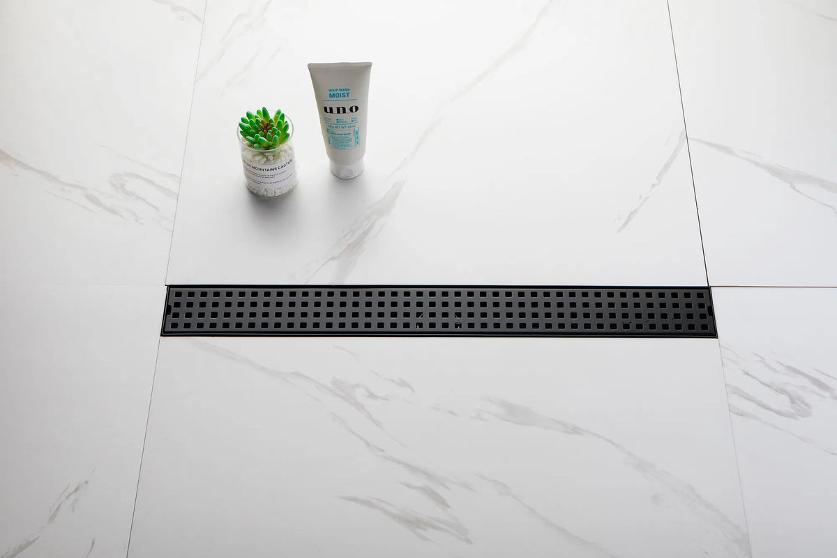 24 Inch Linear Shower Drain with Removable Square Patterned Grate 304 - Image 2