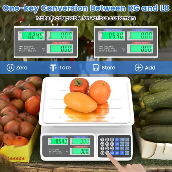 66lb/30kg Digital Produce Scale: 0.01lb/5g Precision Dual Backlit LCD 3 Power - Image 5