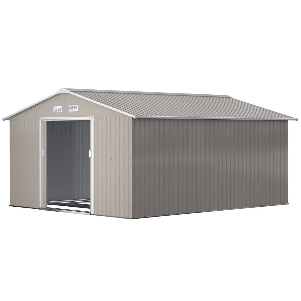 heavy duty galvanized steel garden storage shed with double locking doors in light gray - angle 9 detail