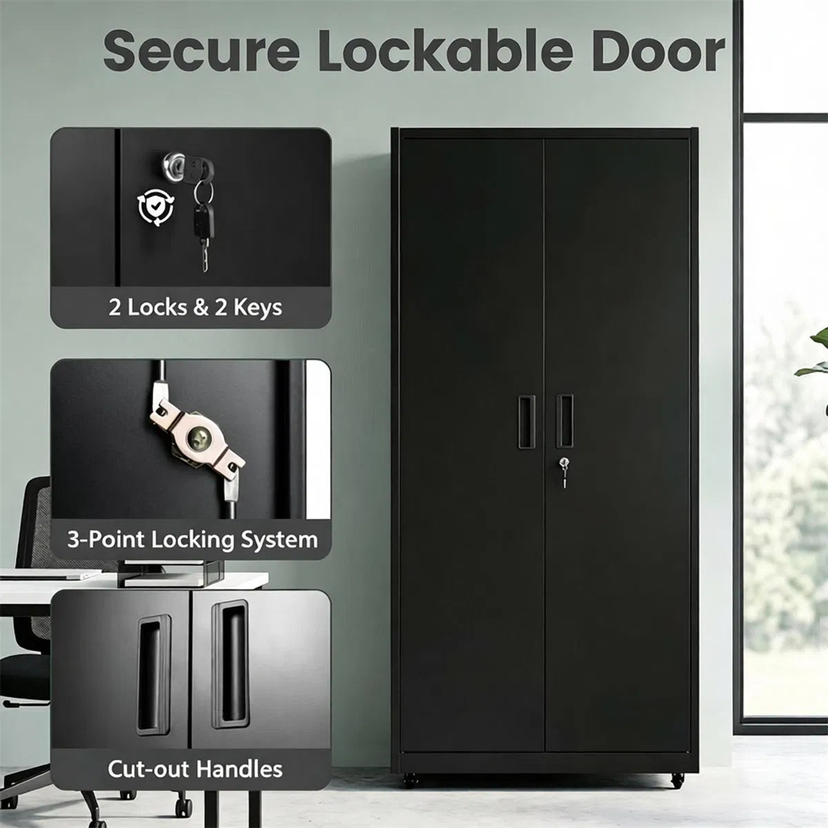 73 Inch Heavy Duty Mobile Steel Storage Locker Cabinet with Lockable Doors - Image 6