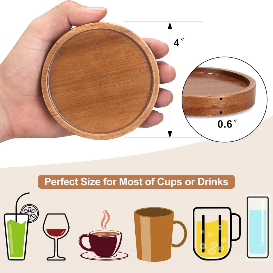 Wooden Coaster Set Of 6 Coffee Table Decor Bar Cup Drink Coasters Holder - Image 2