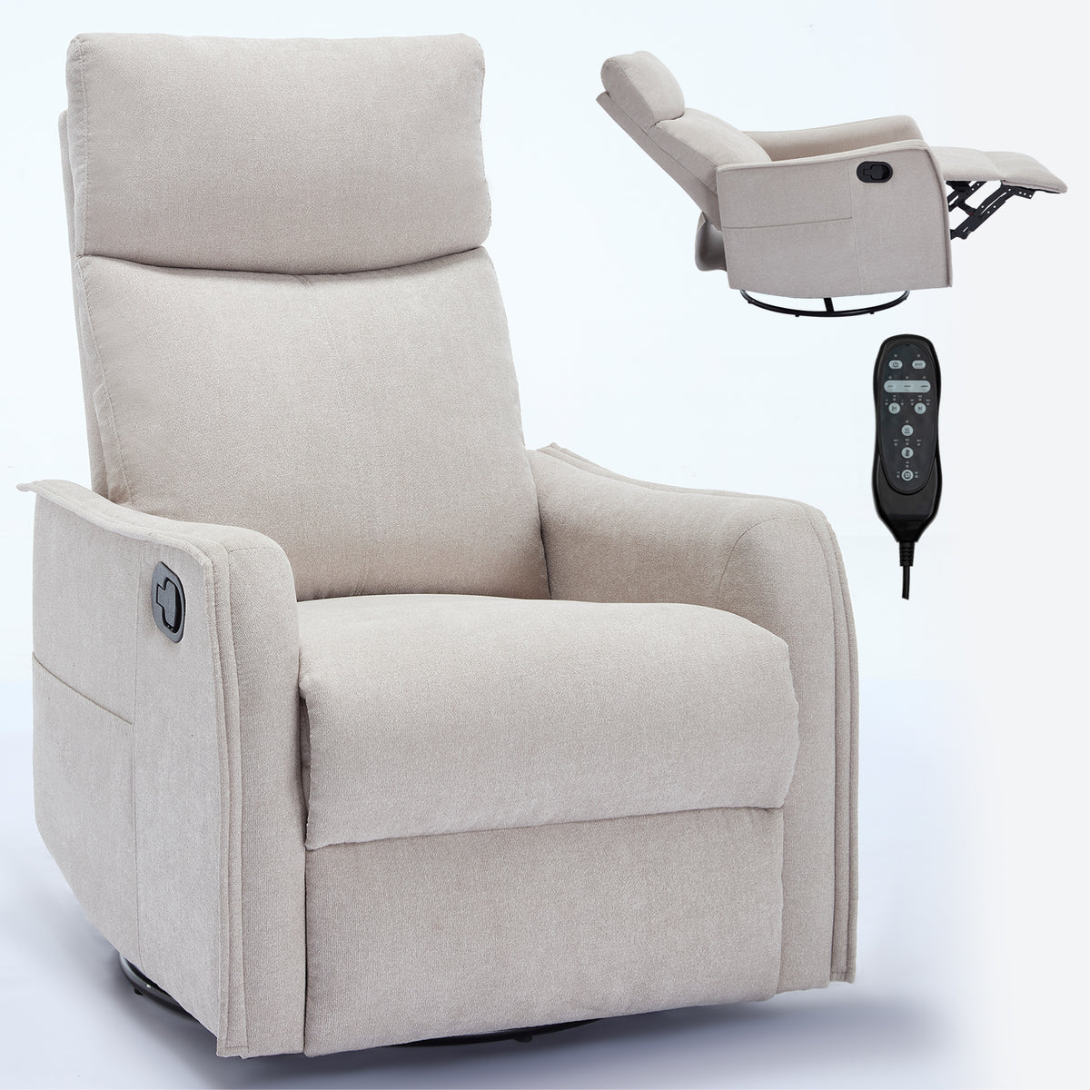 Heat Massage Manual Recliner Chair with Rocker and Swivel in Fabric for Living