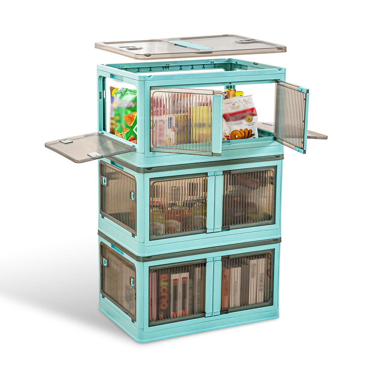 3-Piece Stackable Foldable Storage Bins with Lids and 4 Doors - Detail 11