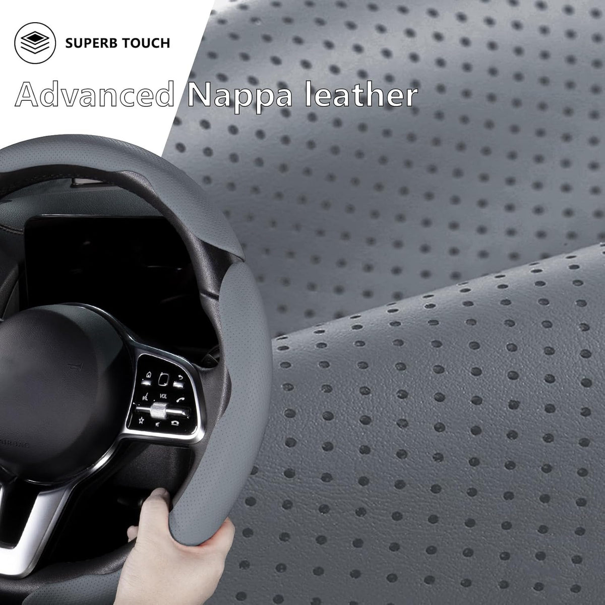 Car Steering Wheel Cover Leather Snap On Piece Set Anti Slip Protection - Image 3