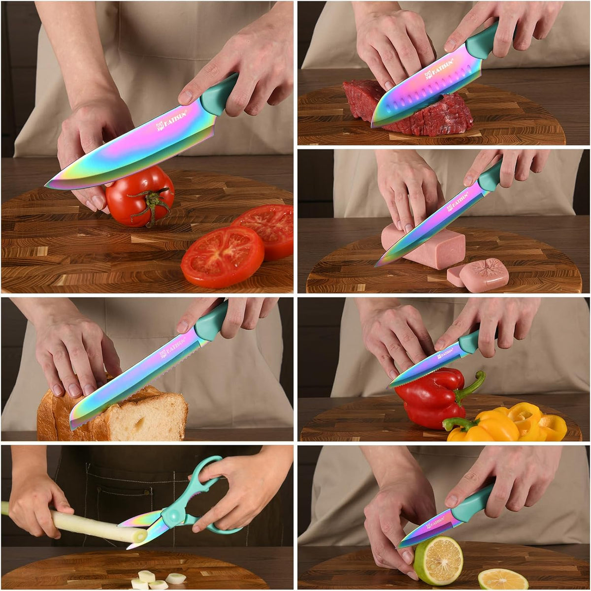 13 Piece Blue Non Stick Stainless Steel Boxed Knives Set - Image 5