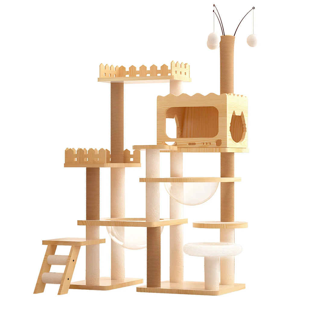 66.9" Modern Cat Tower Wood Cat Tree Tower for Indoor Cats Cat Treewith - Image 2