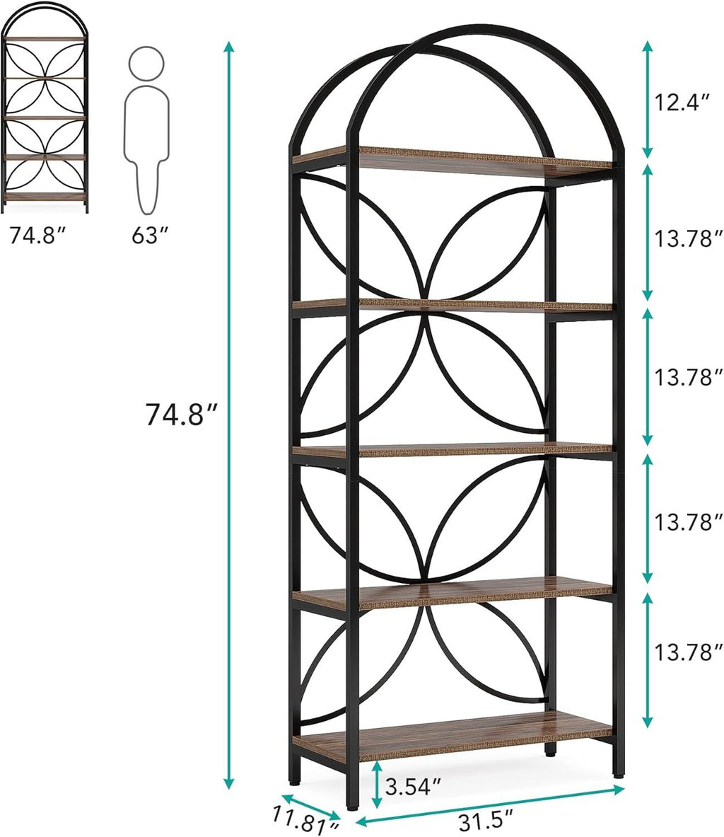 5-Tier Rustic Industrial Narrow Bookshelf