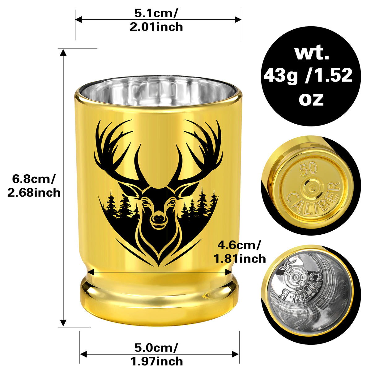 2pcs 50 Caliber Deer Head Golden Plastic Wine Glasses With Gift Box Leak - Image 3