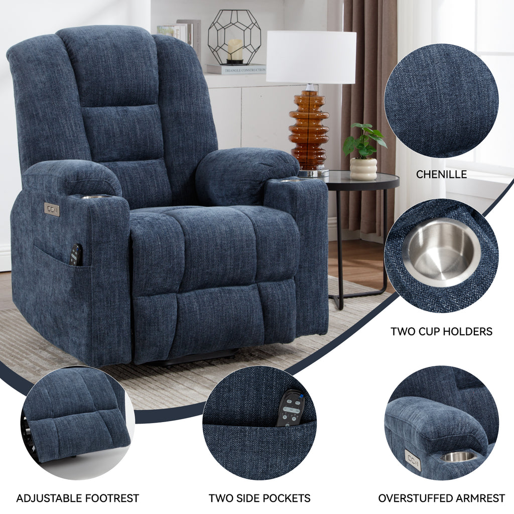 Power Lift Recliner Chair with Massage and Heat for Elderly Overstuffed Wide