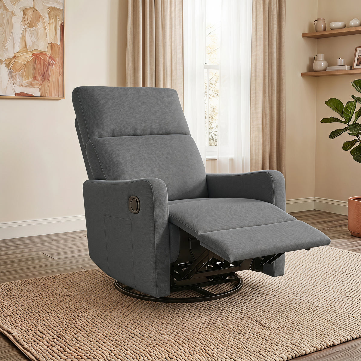 Manual Swivel Recliner Chair 360° Swivel Rocker Chair for Adults Small - Image 5