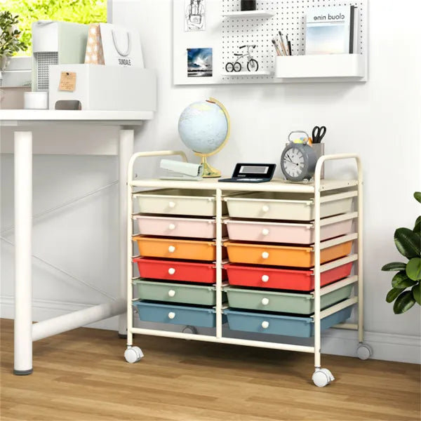 12 Drawer Rolling Storage Cart 2 Row 10 Storey Multicolor Drawers 4 Wheels - Image 2
