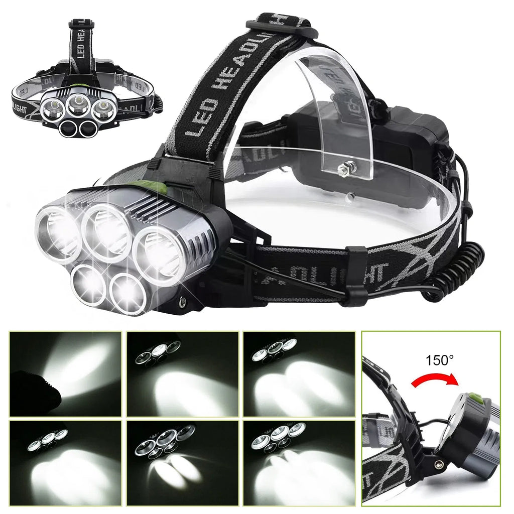 Rechargeable Headlamp 20000 Lumen LED Headlight 6 Modes Headlamp Flashlight for