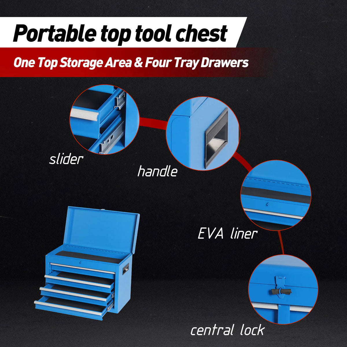 5 Drawer Rolling Tool Storage Cabinet with Detachable Tool Box and Lockable Wheels - Additional Product View 6
