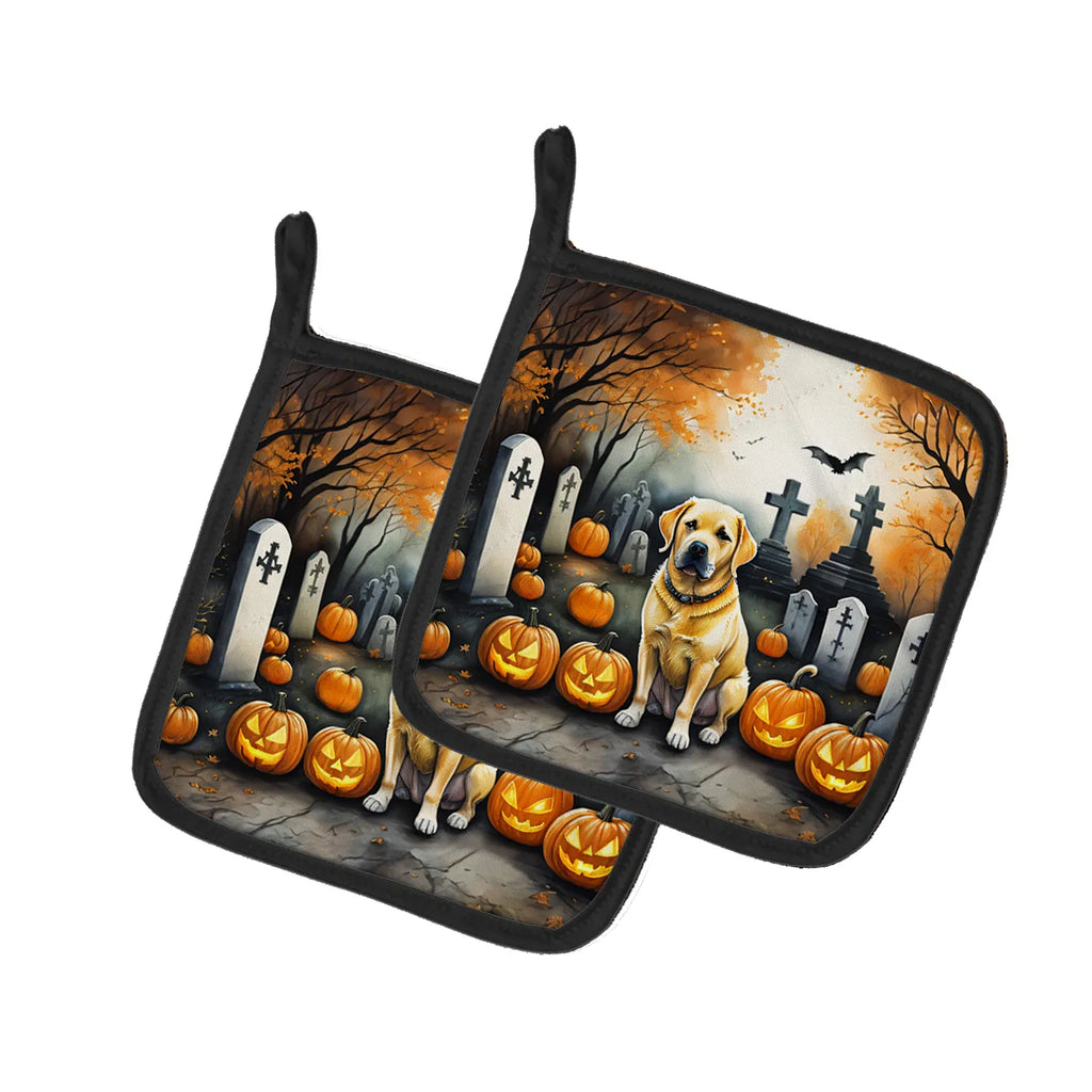 Yellow Labrador Retriever Spooky Halloween Pair of Pot Holders Kitchen Heat