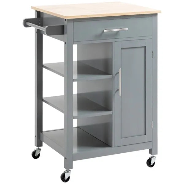 Compact Kitchen Island Cart on Wheels Rolling Utility Trolley Cart Grey AS - Image 4