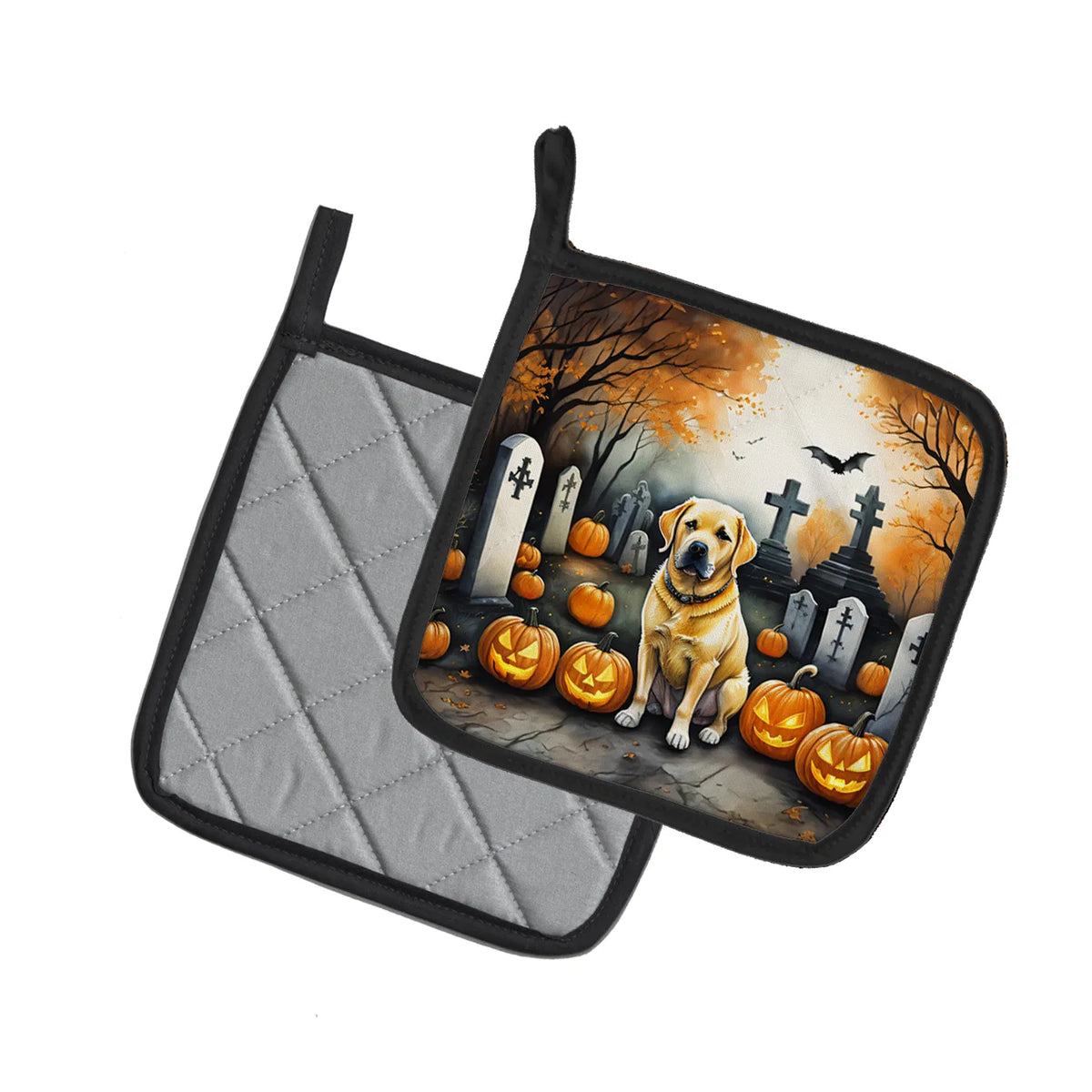 Yellow Labrador Retriever Spooky Halloween Pair of Pot Holders Kitchen Heat - Image 5