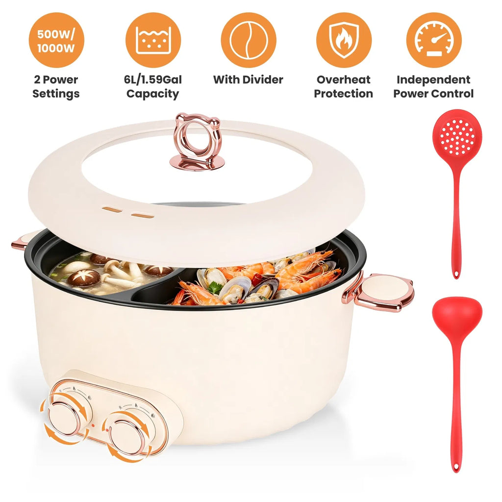 6 Liter Dual Flavor Electric Shabu Shabu Hot Pot for 3 6 Guests Non Stick