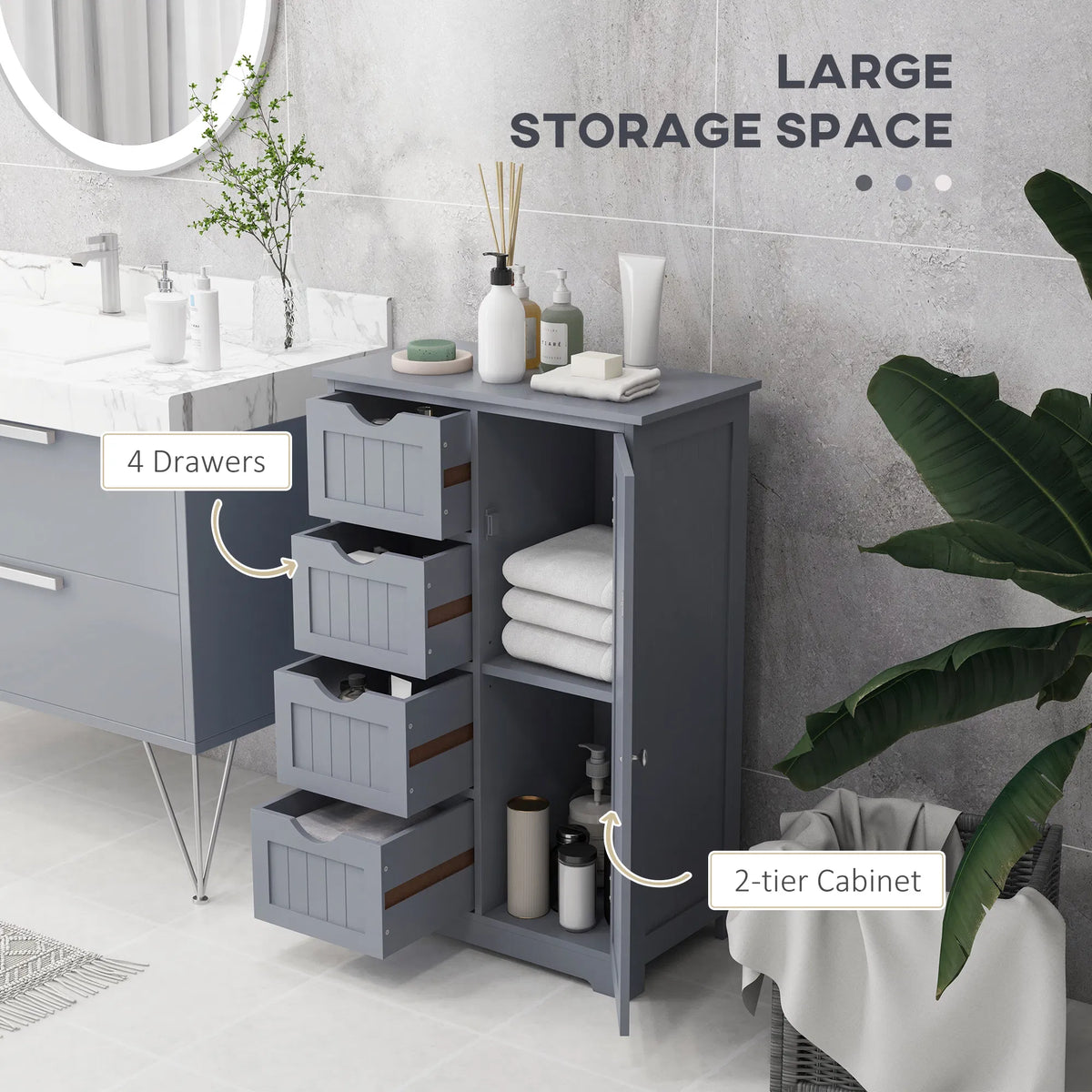 Bathroom Storage Cabinet Floor Cabinet with Adjustable Shelf and 4 Drawers - Image 2