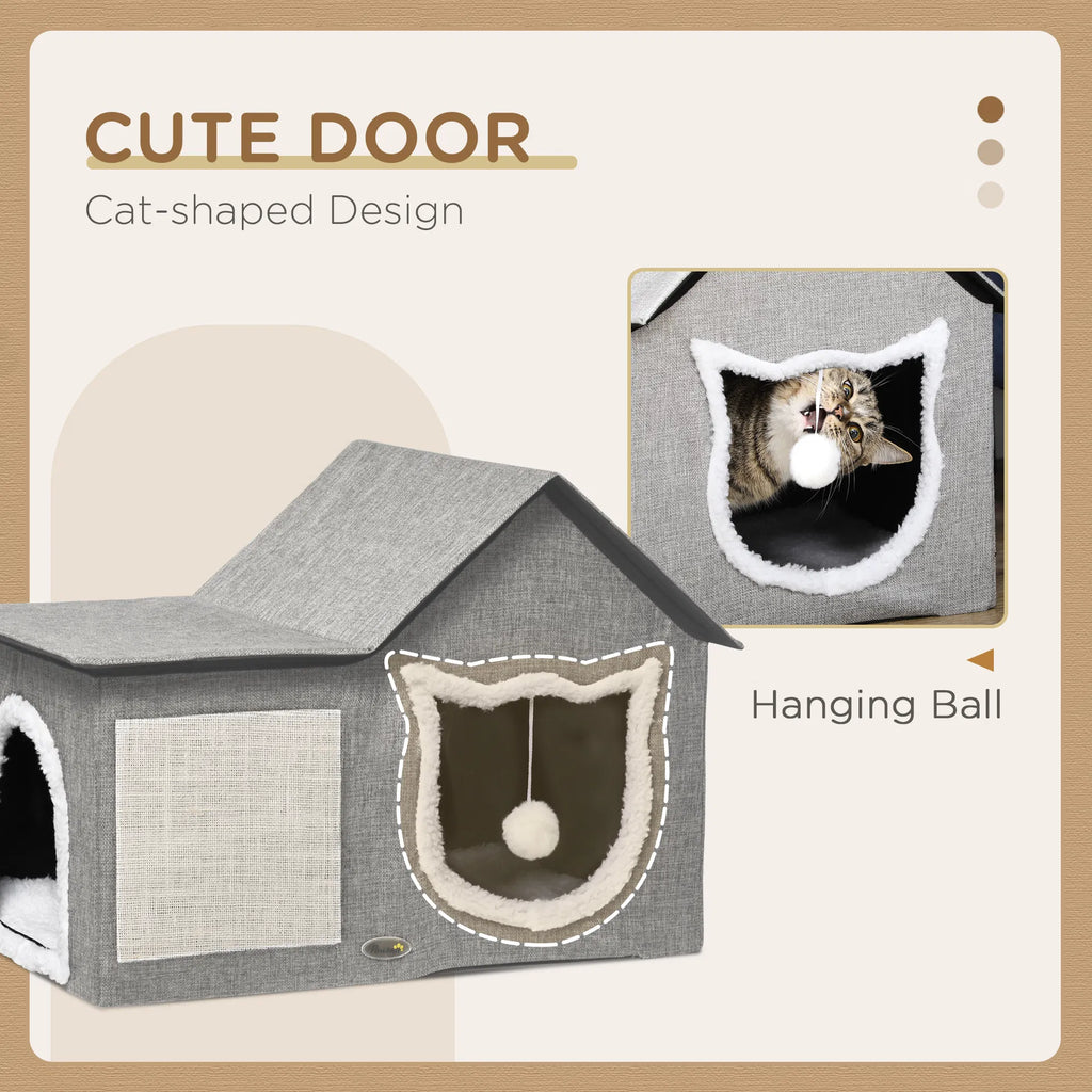 Large Cat Bed for Indoor Cat House Hideaway with Soft Cushion Scratching Pad - Image 4
