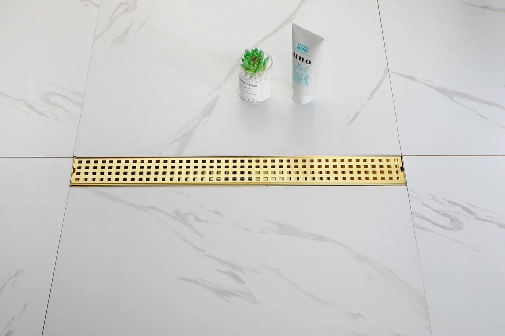 24 Inch Linear Shower Drain with Removable Square Patterned Grate 304 - Image 3