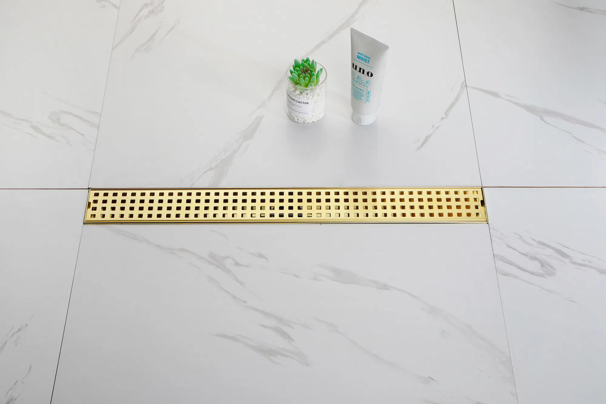 24 Inch Linear Shower Drain with Removable Square Patterned Grate 304 - Image 3