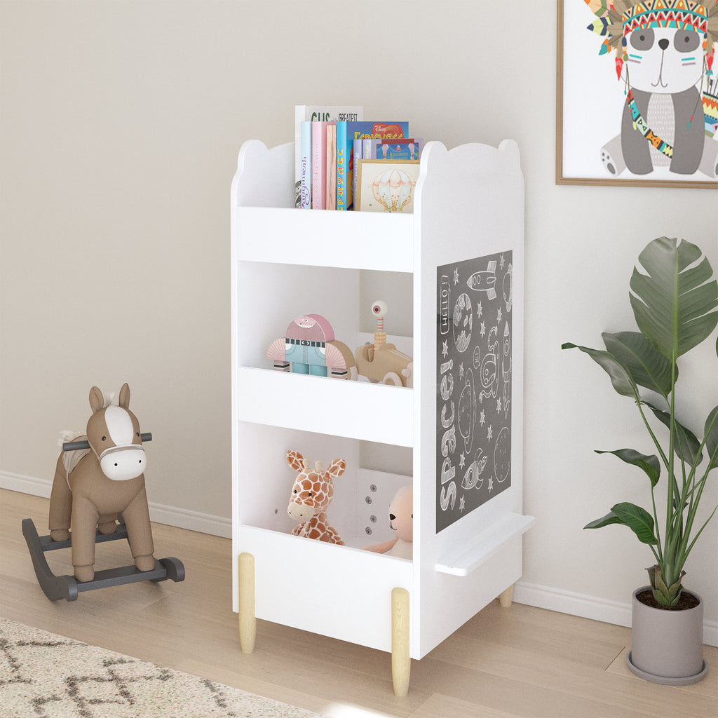 Bear-Shaped Kids Bookshelf with Chalkboard Side