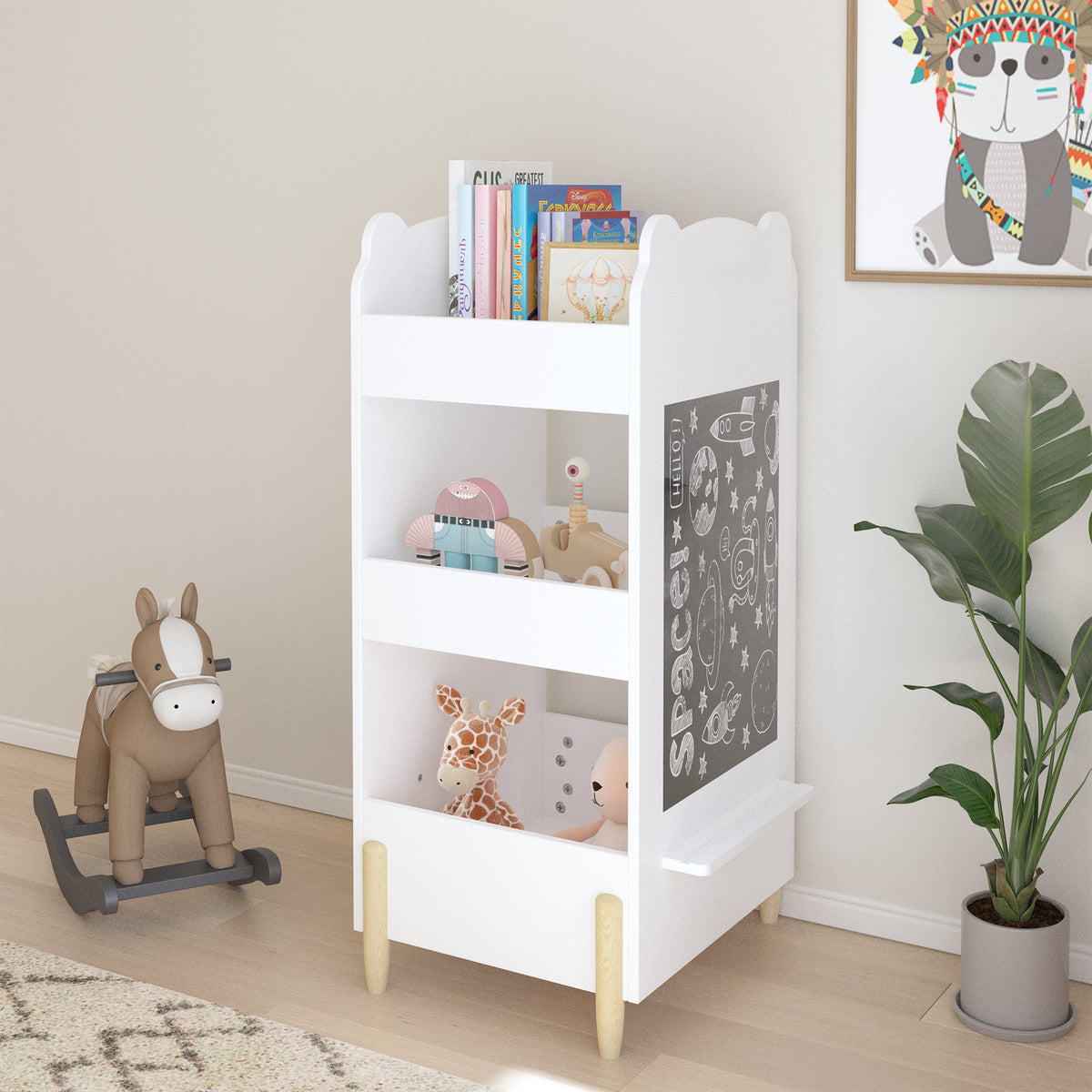 Bear-Shaped Kids Bookshelf with Chalkboard Side