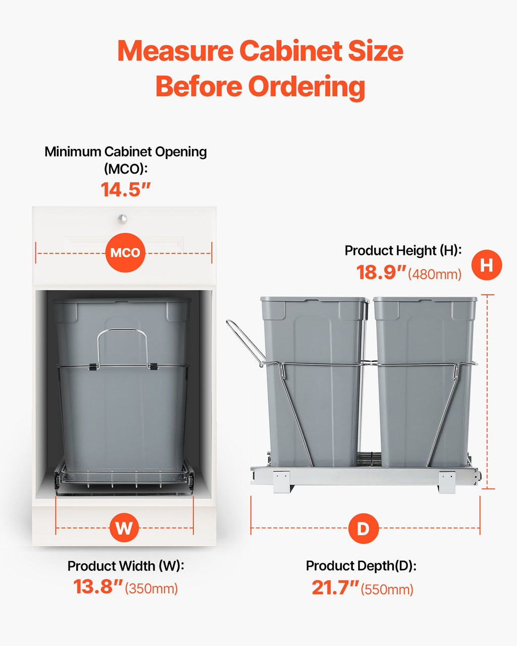 Double 35QTx2 Pullout Waste Container Under Cabinet Kitchen Trash Can Soft Close - Image 3