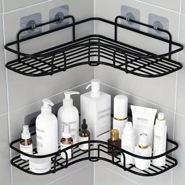1pc Wall Mounted Bathroom Shelf Shower Caddy Rack No Punching Triangle - Angle and Detail View