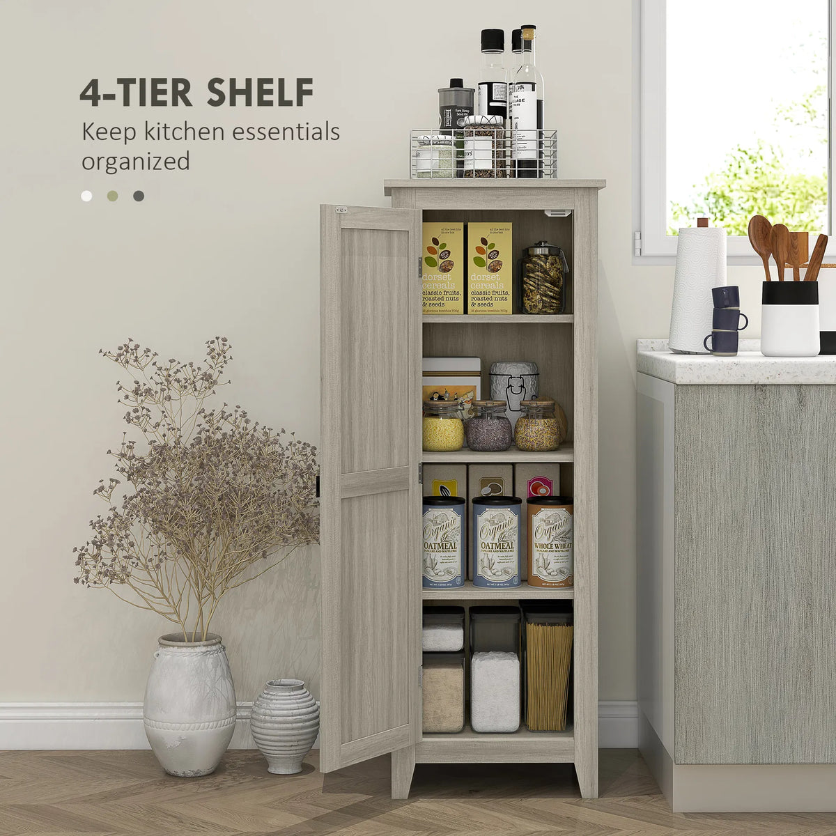 48" Kitchen Pantry Storage Cabinet w/ Barn Door Kitchen Pantry Cabinet w/ - Image 3