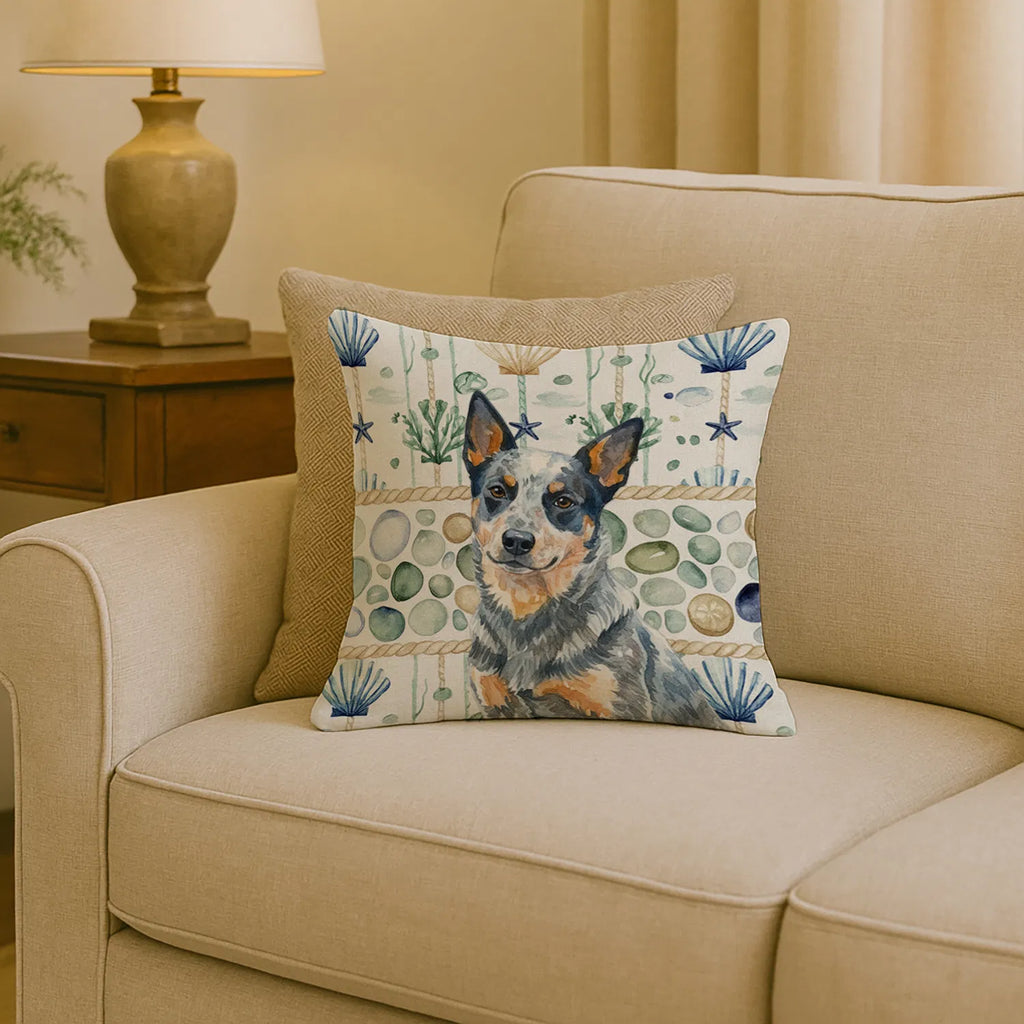 Blue Heeler Australian Cattle Dog Coastal Sea Glass Throw Pillow Decorative - Image 3