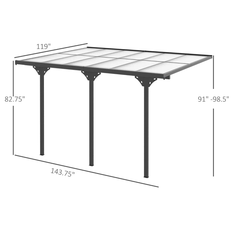 12x10 Wall-Mounted Polycarbonate Pergola with Aluminum Frame