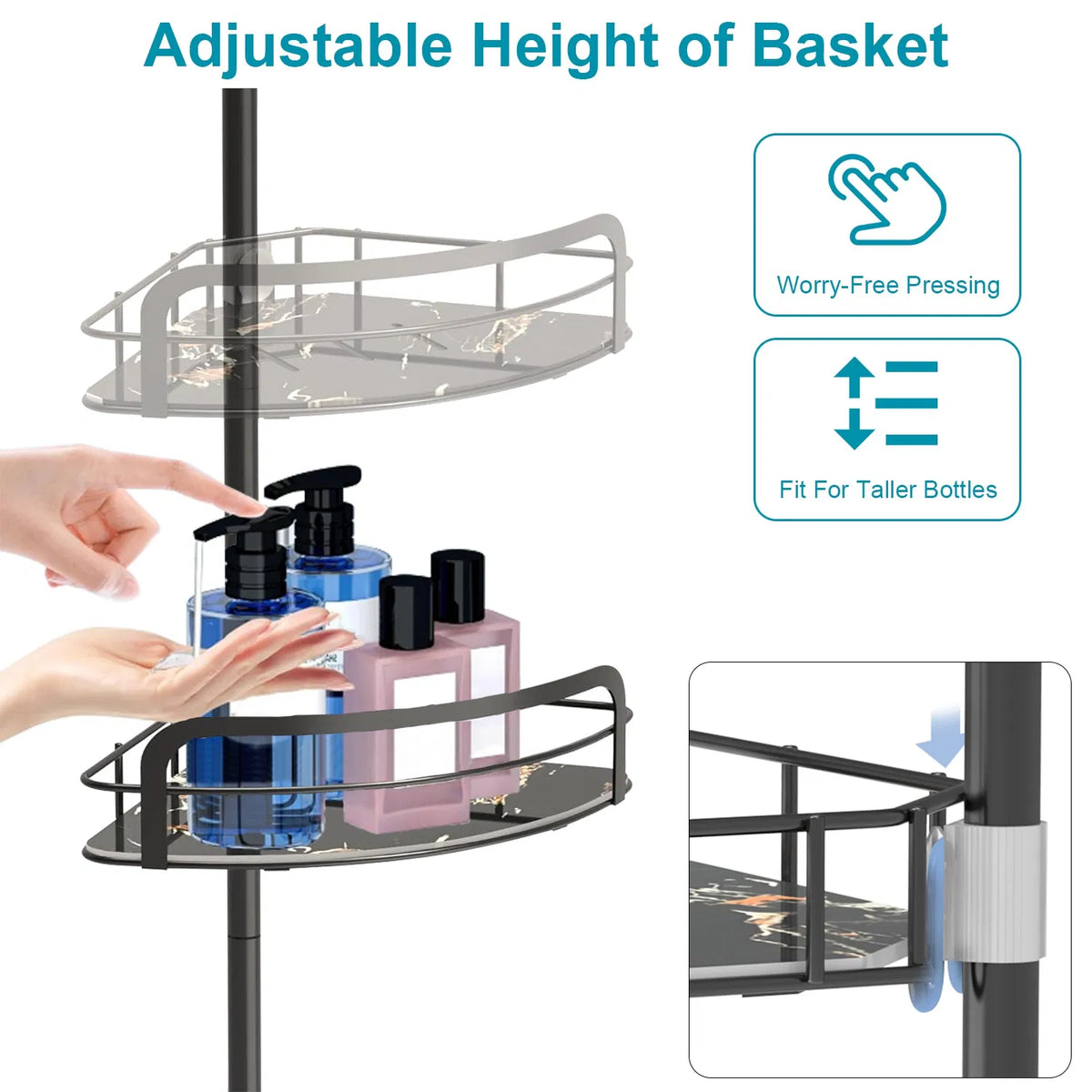 Corner Shower Caddy Tension Pole Quick Setup Rust Free Bathroom Shower
