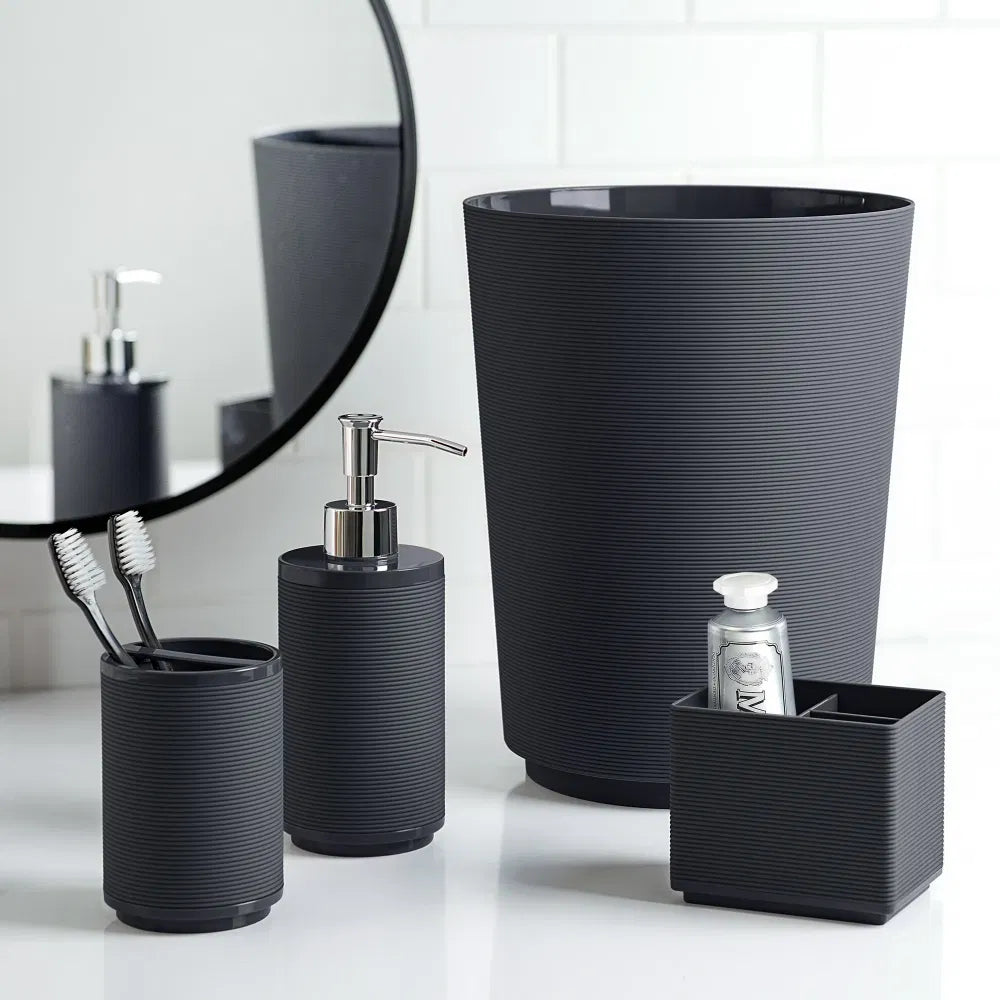 Soft Touch Ribbed Plastic 1.98 Gallon Black Trash Can - Image 2