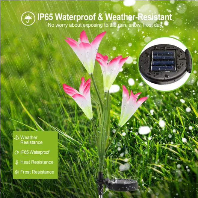 2Pcs Solar Garden Lights Outdoor Lily Flower LED Light - Image 2