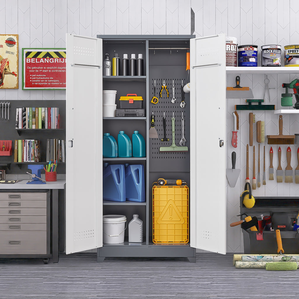 Gray Metal Lockers Cleaning Tool Cabinets With Locking Doors High Broom Tool