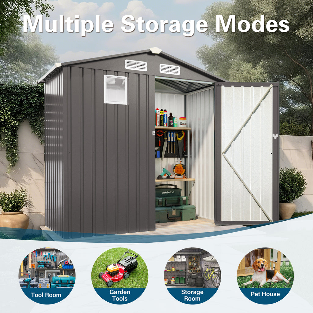 6x3.6 Gray Metal Outdoor Storage Shed