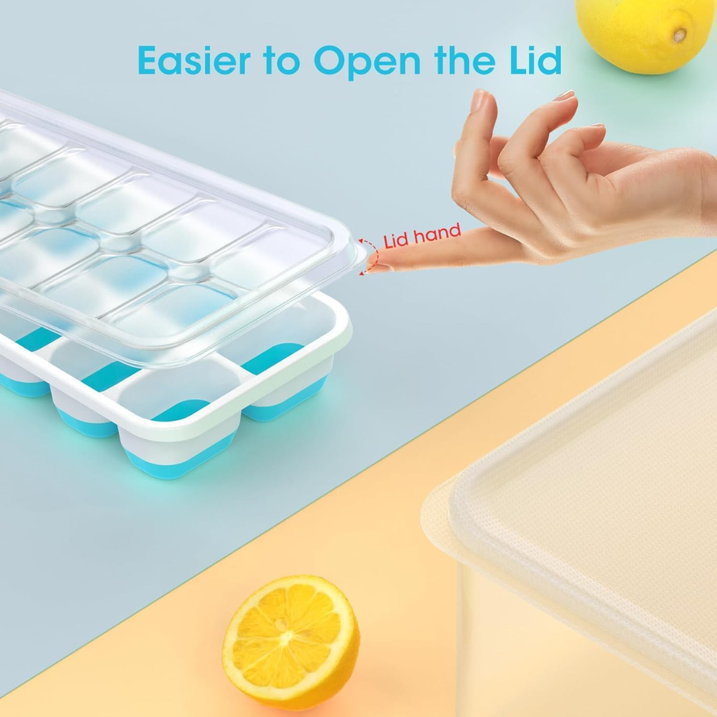 Ice Cube Tray With Lid And Bin 4 Pack Silicone Ice Cube Trays For Freezer