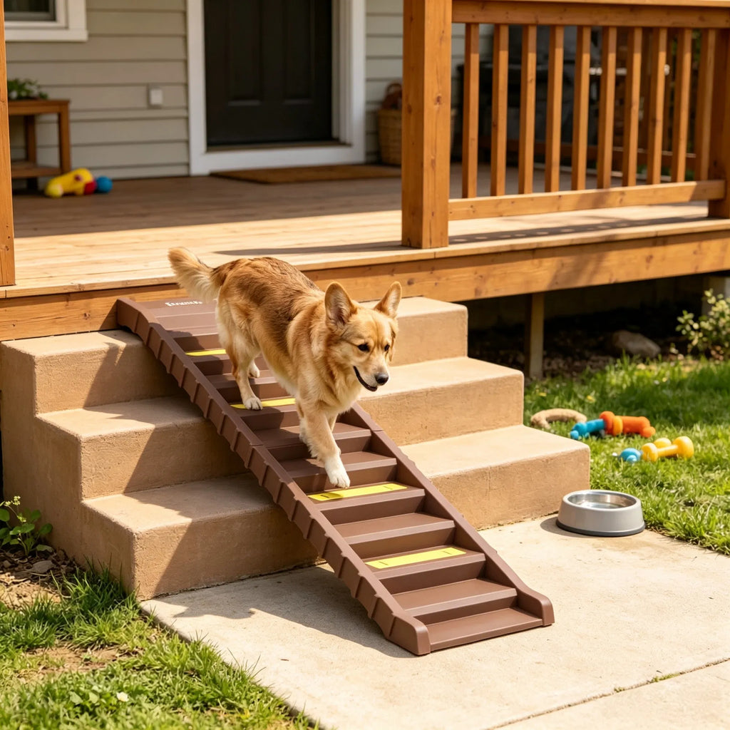 Brown Portable Dog Ramp Foldable Stairs For Medium Small Dogs To Get On Car - Image 2