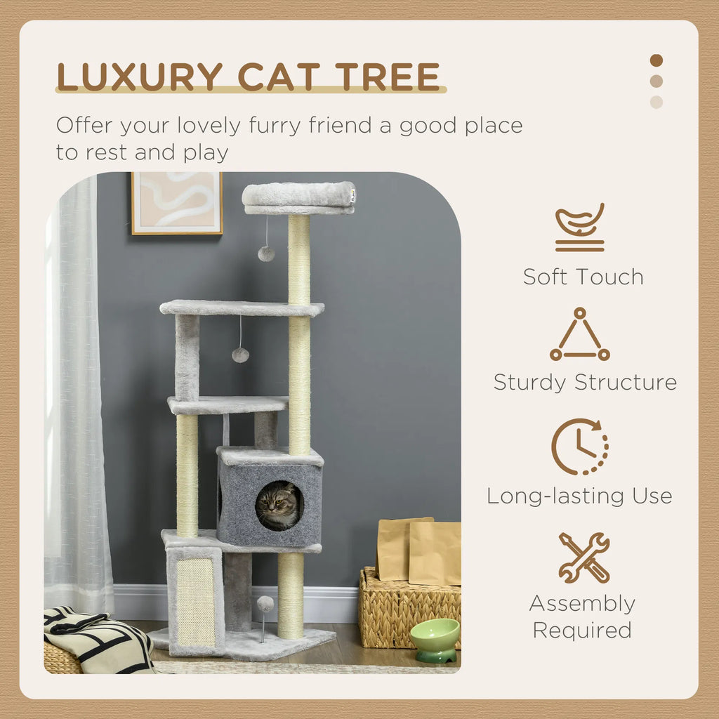 57.5" Cat Tree with Scratching Posts Large Cat Tower for Indoor Cats with Bed - Image 4