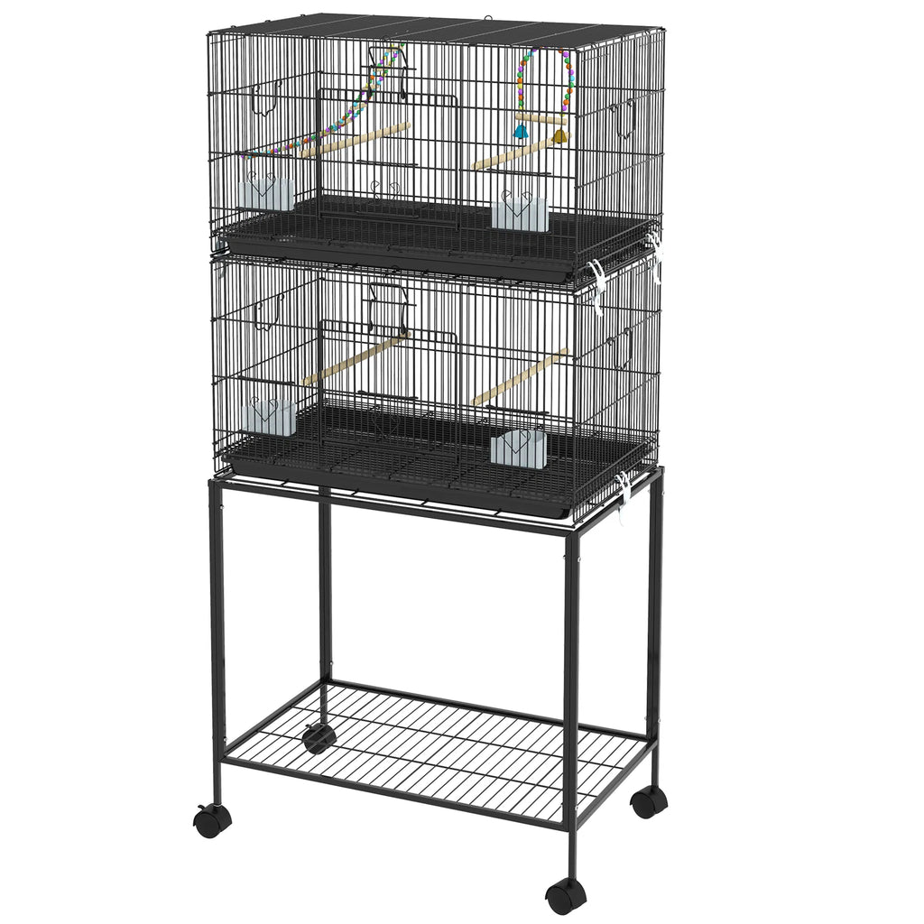 65" Birdcage for Canaries Lovebirds Finches Budgie Cage with Wheels Black