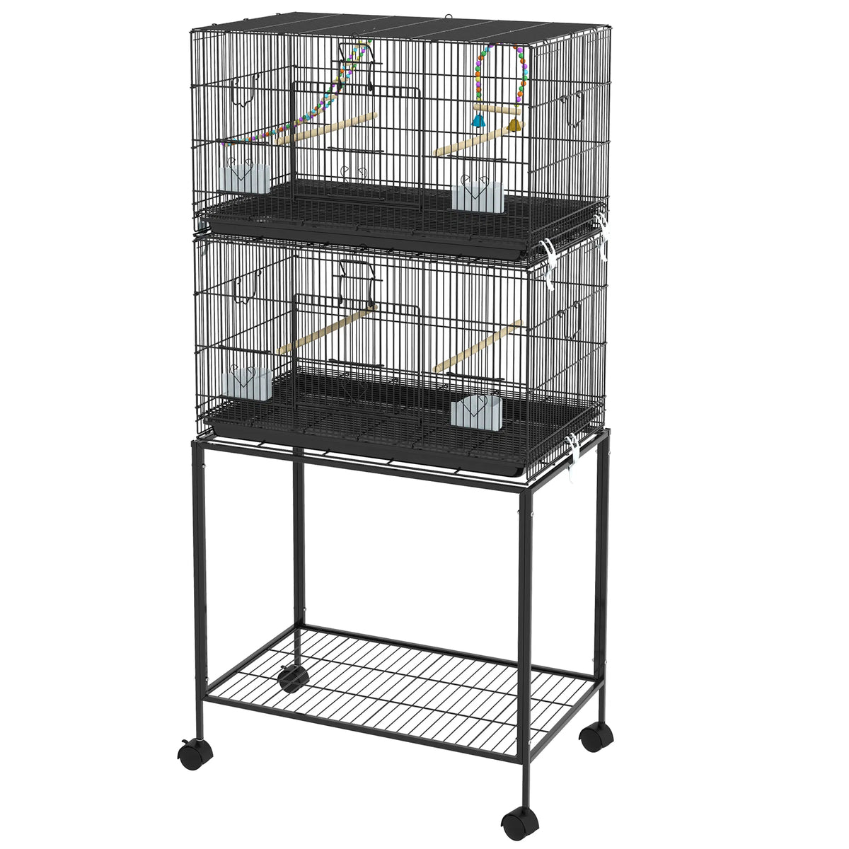 65" Birdcage for Canaries Lovebirds Finches Budgie Cage with Wheels Black
