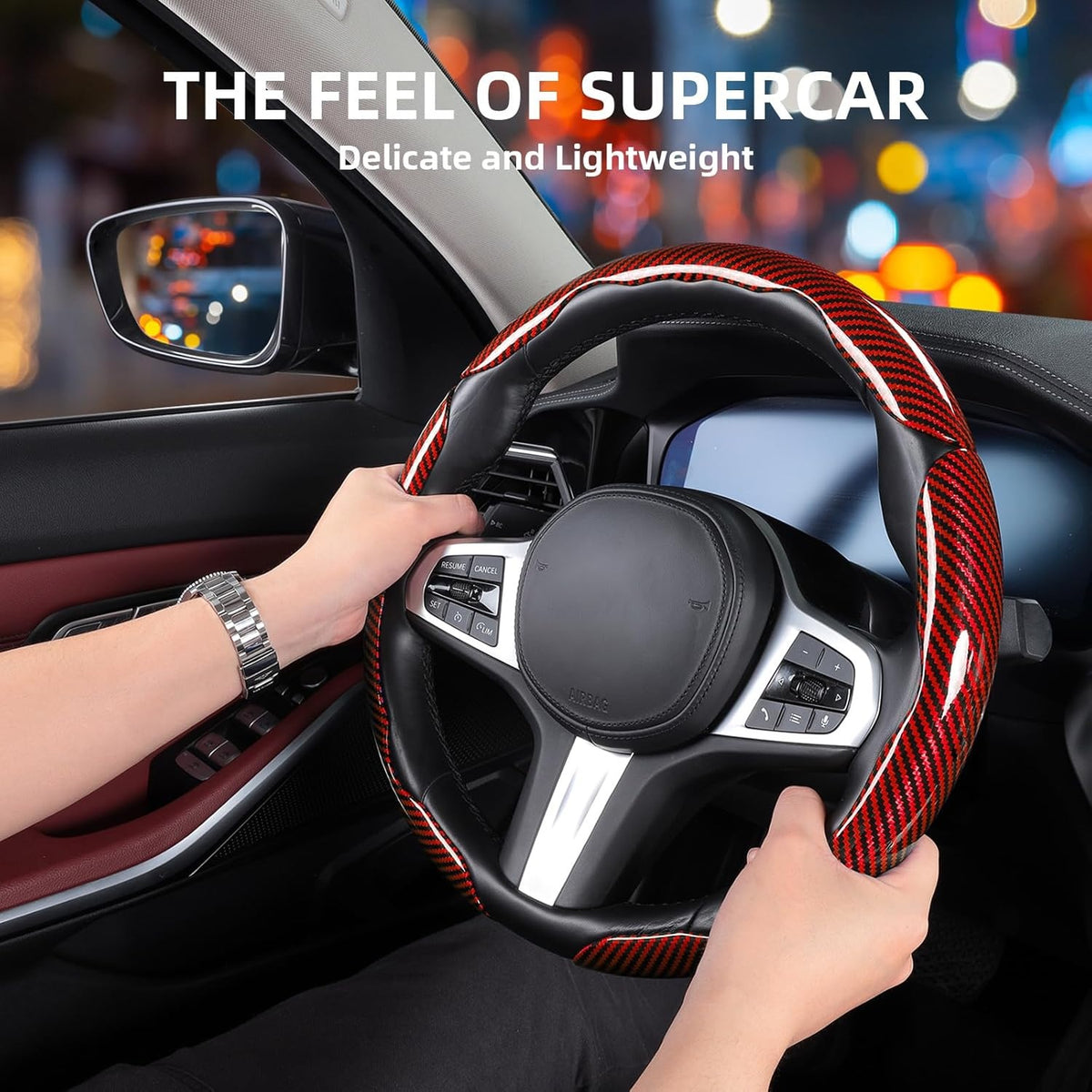 Car Steering Wheel Cover Set Bright Carbon Fiber Wrap Non Slip 3pcs - Image 4